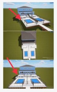 Ein Modell eines Gebäudes mit zwei Pfeilen, die darauf zeigen. in der Unterkunft Ocean Oasis Kure Beach Ocean front, Pool coming soon! in Kure Beach