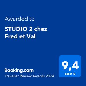Certifikát, ocenenie alebo iný dokument vystavený v ubytovaní STUDIO 2 chez Fred et Val