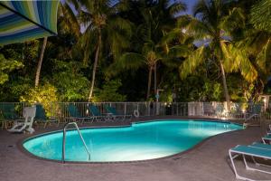 a swimming pool with chairs and palm trees at night at Coconut Bay Resort - Key Largo in Key Largo