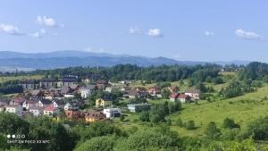 een dorp op een heuvel met huizen en bomen bij Apartmán Vysoké Tatry - Nová Lesná in Nová Lesná