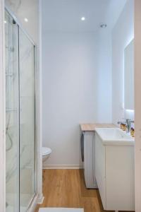a bathroom with a shower and a sink and a toilet at Les Halles & Le port - Grand T2 haut de gamme in Toulon
