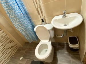 een kleine badkamer met toilet en wastafel bij Finca San Rafael cerca al rio Wifi 6-12 personas in San Rafael +126 foto's