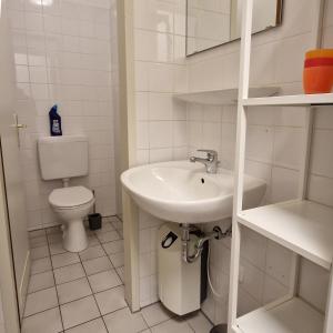a small bathroom with a toilet and a sink at Ferienwohnung Strandmuschel in Kühlungsborn