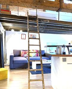 a ladder in a living room with a bunk bed at Le Tripode-Hypercentre au calme et atypique in Nantes