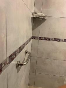 a shower with a glass door in a bathroom at Villa Edén Departamento 1 Dormitorio con Cochera in La Falda +18 photos
