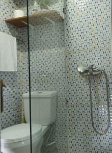 y baño con aseo y ducha. en Aparta estudio en santiago #1, en Santiago de los Caballeros