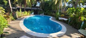 Alicia's healing and relaxing house في لا ليبرتاد: حمام سباحة في حديقة بها تاثيث