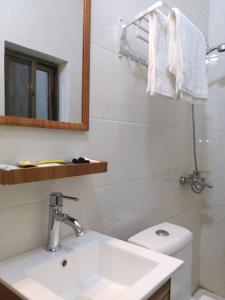 a bathroom with a sink and a toilet and a mirror at DIVINE GRACE RESIDENCE INN in Agblangandan