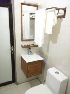 a bathroom with a toilet and a sink and a mirror at DIVINE GRACE RESIDENCE INN in Agblangandan