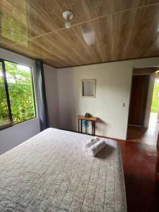a bedroom with a large bed and a window at Hijos del Bosque in Bijagua