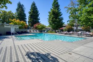 a swimming pool with chairs and trees at Mountain View 1BR w Pool Gym nr Target TJ SFO-590 in Mountain View