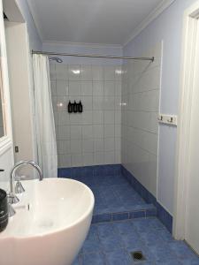 a bathroom with a white sink and a shower at Kiarabilli in Bulwer