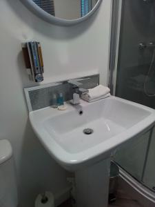a bathroom with a white sink and a mirror at 14 Plants Yard in Worksop