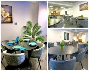 four images of a meeting room with a table and chairs at SIR FUNDENI HOTEL in Bucharest