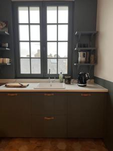 濱海聖布里阿克的住宿－La suite Émile proposé par escaleasaintbriac，厨房设有水槽和窗户。