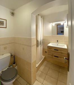 a bathroom with a toilet and a sink at Maisonnette proche Mer Terrasse Parking Climatisée in Villeneuve-Loubet
