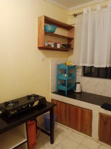 a kitchen with a stove and a counter top at Jabali- Zuriel homes 1 bedroom apartment in Kakamega