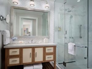圣地亚哥Shore House at The Del, LXR Hotels & Resorts的带淋浴、水槽和镜子的浴室