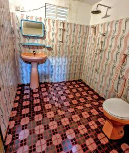 a bathroom with a sink and a toilet at Udawalawa Safari House in Udawalawe