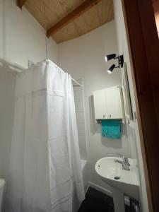 カストロにあるDepartamento Nu_Be2 Castro Chiloéの白いシャワーカーテンと洗面台のあるバスルーム +38枚の写真