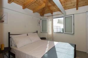 a bedroom with a bed and two windows at Villa Needa's - New Hope Poolside Studio in Mírton
