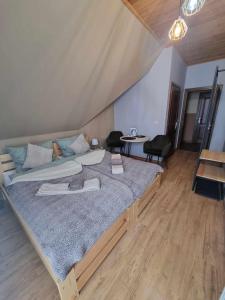1 dormitorio con 1 cama grande en una habitación en TatroManiac Zakopane Pokoje, en Zakopane