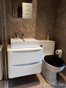 a bathroom with a white sink and a toilet at Stunning 2 Bed Apt in Edinburgh - Incredible views in Edinburgh