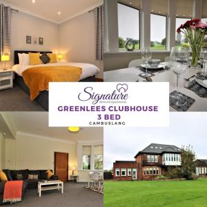 a collage of photos of a bedroom and a house at Greenlees Clubhouse 3 Bed in Cambuslang