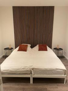 uma cama com duas almofadas num quarto em Waterside Voorthuizen em Voorthuizen
