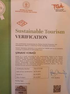 a permit for a sustainable tourism verification document at Şirvani Konağı in Gaziantep
