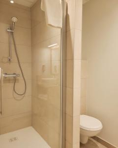 y baño con ducha y aseo. en Hotelo Lyon Ainay, en Lyon