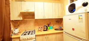 a small kitchen with a white refrigerator and a sink at Центр 1-поверх жалюзі на вікнах кондицioнер wifi in Ivano-Frankivsʼk +10 photos
