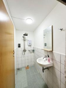 een badkamer met een wastafel en een douche bij MZ Homestay Tuaran in Tuaran