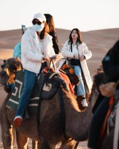 um grupo de pessoas montadas em cavalos no deserto em Hôtel Restaurant Dar Al Madina em Tinghir