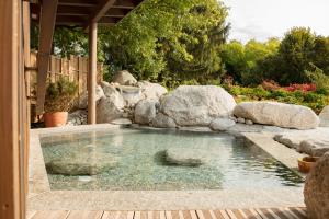 una piscina con rocas en un patio en Château de Saint Germain du Plain 