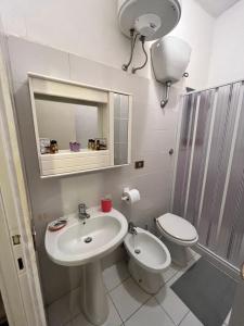 y baño con lavabo, aseo y espejo. en Alloggio ad uso turistico Piave 47- Charlotte's Houses, en Gradoli