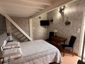 a bedroom with a bed and a desk and a television at Beau Ciel in Châteauneuf-de-Gadagne