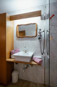 a bathroom with a sink and a shower at Ferienwohnung Felicitas by Appartementhaus Theresia in Bad Mitterndorf