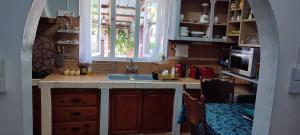 eine Küche mit einer Spüle und einer Arbeitsplatte in der Unterkunft villa3tours in Albion
