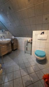 łazienka z toaletą i umywalką w obiekcie Ferienwohnung ILSENHOF w mieście Königsbrück