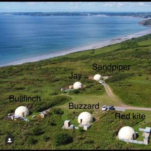 um grupo de cúpulas numa colina junto ao oceano em Geodome with sea views near Pendine em Pendine