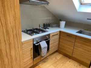 a small kitchen with a stove and a sink at The London studios in London