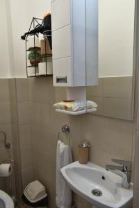 Ljubić的住宿－Apartmani DUGA，一间带水槽、镜子和卫生间的浴室