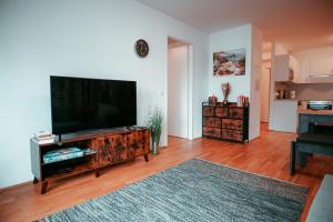 een woonkamer met een grote flatscreen-tv bij Vienna Cosy Apartment 107 in Wenen