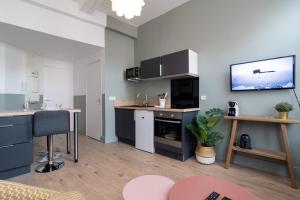 sala de estar con cocina con encimera en Lille Centre - Nice and functional ap., en Lille