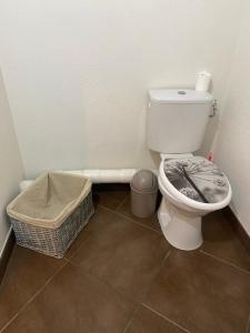 ein Badezimmer mit einem WC und einem Mülleimer in der Unterkunft Appartement meublé in Montpellier