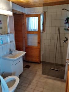 a bathroom with a sink and a toilet and a shower at Lapikas in Kallo