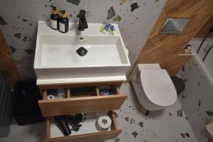 een badkamer met een wastafel en een toilet bij Save Relaxing Residence Brasov in Braşov +20 foto's