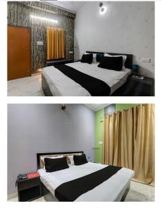 two pictures of a bedroom with a bed at Apna Guest House in Lucknow