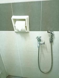 a shower in a bathroom with a roll of toilet paper at Sky Palace Kuala Terengganu in Kuala Terengganu